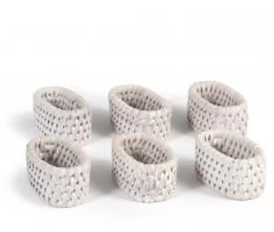 Immagine prodotto di H&H set 6 legatovaglioli in rattan bianco cm 7x4xh3
