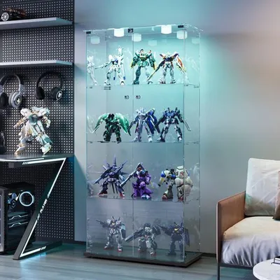 Image de Vitrine en verre - Double porte - Noir - Éclairage LED - Design moderne