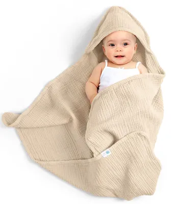 Productafbeelding van Baby Badcape met Capuchon van 100% Muslin Katoen 75 x 76 cm