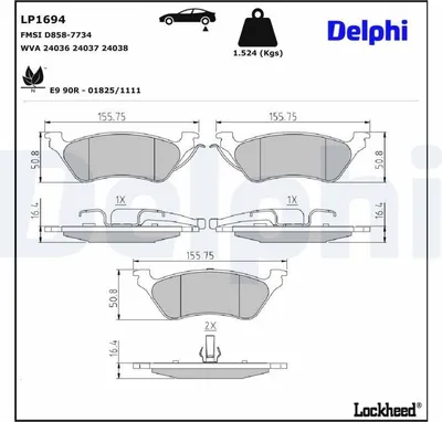 Produktbild von DELPHI Bremsbeläge Satz Hinten Bremsklötze für JEEP CHEROKEE (KJ) LP1694