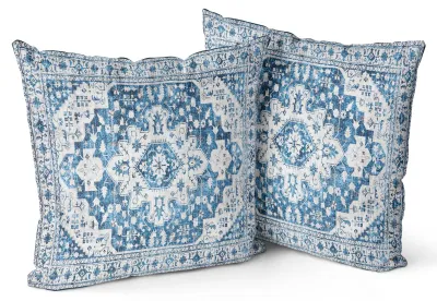 Productafbeelding van Set van 2 kussenhoezen, boho-design, blauw, Monaco & Persia, 45x45 cm, gemaakt van zacht materiaal, geschikt voor een tuinbank, bank of bed.
