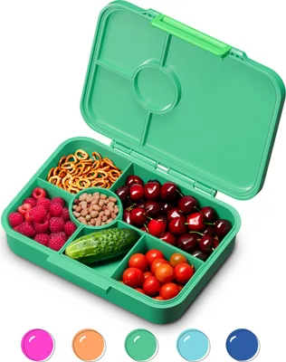 Produktbild von Schmatzfatz Bento-Box für Kinder - BPA-frei, Auslaufsicher, 4-6 Fächer, Modular, Spülmaschinenfest, Brotdose für Kindergarten, Vesperbox, Snackbox, Dunkelgrüner Dschungel, 20,8 x 4,5 x 15 cm