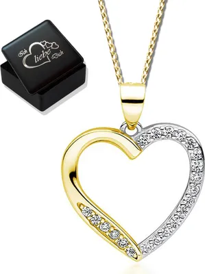 Produktbild von Halskette Herz 925 Silber Gold mit Anhänger Frauen Damen Kette mit Herz Herzkette Geschenk für Ehefrau Freundin Weihnachten 50cm K865 + V8