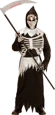 Produktbild von Kostüm Grim Reaper mit Rippendruck Halloween, Groesse:140