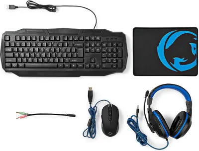 Produktbild von Nedis GCK41100BKDE, Kabelgebunden, USB, QWERTZ, RGB-LED, Schwarz, Blau, Maus enthalten