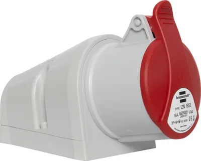Immagine prodotto di Presa a muro industriale CEE Brennenstuhl, a 5 poli, connettore industriale 400 V/16 A con coperchio per uso esterno, ideale per esterni, cantieri, industria, IP44, 16 A