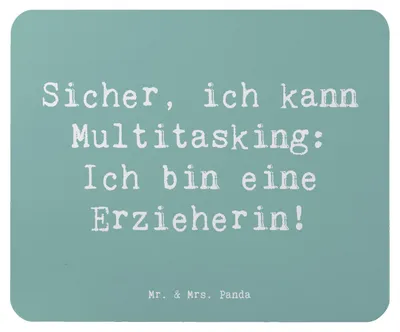 Produktbild von Mr. & Mrs. Panda Mousepad Spruch Erzieherin Multitasking - Meeresbrise - Geschenk, liebevoll, Geschenke für Berufstätige, laptop mauspad, besondere Schätze, Singen, Beruf