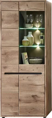 Produktbild von Wohnzimmer Vitrine inkl. LED-Beleuchtung BURNHAM-36 in Eiche Nb. mit graphit, B/H/T ca. 80/202/38 cm