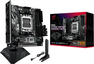 Zdjęcie produktu dla ASUS ROG STRIX X870-I GAMING WIFI, AMD, Gniazdo AM5, AMD Ryzen 7000 Series, AMD Ryzen 8000 Series, AMD Ryzen 9000 Series, DDR5-SDRAM, 96 GB, DIMM