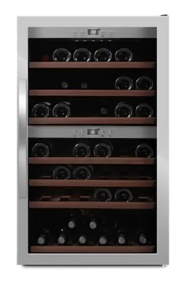 Produktbild von mQuvée Freistehender Weinkühlschrank - WineExpert 66 Stainless | 2 Temperaturzonen | Kapazität 66 Flaschen | Glastür mit UV-Schutz