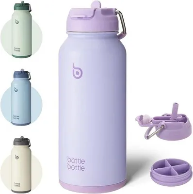 Produktbild von Edelstahlsportflasche mit Isolierung - 950 ml Wasserflasche mit Trinkrohr und Deckel - Sporttrinkflasche für Fitness und Medikamenten - Pfingstrosa