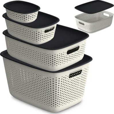 Produktbild von 4X Aufbewahrungsbox Mit Deckel Durchbrochen Kunststoffbehälter Container 0,8 L, 3,5 L, 10 L, 17 L