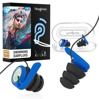Produktbild von Schwimm-Ohrstöpsel für Erwachsene, 2 Paar wiederverwendbare Silikon-Ohrstöpsel wasserdicht für Wassersport, BlauSchwarz