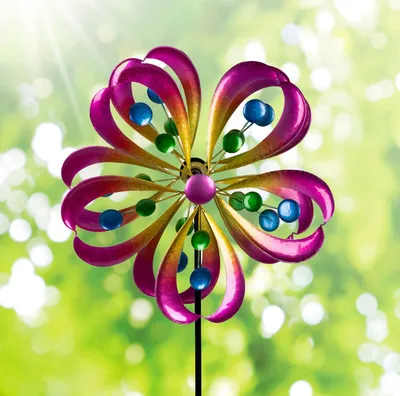 Produktbild von Buntes Windrad Blume Garten Metall Windspiel Windmühle 128 cm