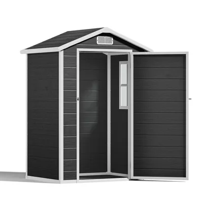 Produktbild von BEALIFE Kunststoff Gerätehaus 134x92x187 cm | Demontierbar, Seitenfenster, Lüftungsschlitze & Schloss | Schwarz/Grau | CC75