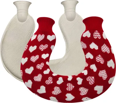 Produktbild von U-förmige Wärmflasche für Nacken und Schulter, wärmerer Gummi-Heiß- und Kaltwasserbeutel Winter entspannende wiederverwendbare Schmerzlinderung tragbare weiche Strickhülle(Weißes Herz auf rotem Grund)