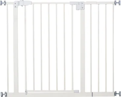 Obrázek produktu pro Bezpečnostní zábrana PawHut bez vrtání nastavitelná šířka 74-80 / 91,5-97,5 cm dvojitý zámek samozavírací zábrana pro psy na dveře chodby schodiště ocel bílá