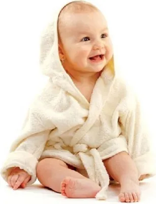 Produktbild von Baby Bademantel mit Kapuze Gürtel und Knopf beige Baumwolle