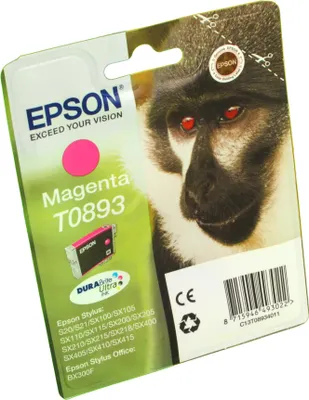 Produktbild von Epson Monkey T0893 Affe DURABrite Ultra Single Magenta Tinte, Magenta, Tinte auf Pigmentbasis, 3,5 ml, 1 Stück(e)