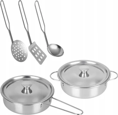 Produktbild von Spielzeug-Pfannenset aus Metall – Pfannenset – Küchenutensilien für die Spielküche – 6-teilig – Metall