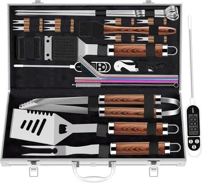 Produktbild von Famanu Grillset 26-teilig aus hochwertigem Edelstahl - braun