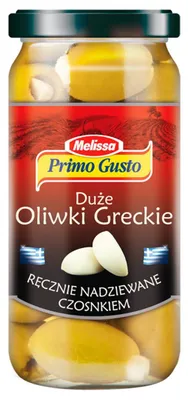 Productafbeelding van Primo Gusto Melissa, grote Griekse olijven, met de hand gevuld met knoflook, 240 gram