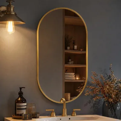 Produktbild von UnboxG Bogenspiegel 61 x 91 cm, Wandspiegel mit Aluminiumrahmen, verzerreungsfreies bruchsicheres Glas, Bogen Wandspiegel für Bad, Schlafzimmer, Flur