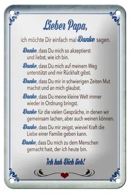 Produktbild von Blechschild Spruch 12x18cm lieber Papa Ich hab dich lieb