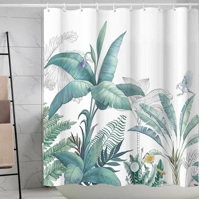 Produktbild von Duschvorhang wasserfest, schimmelresistent, 180 x 180 cm, mit 12 Haken, Pflanzenmuster für Badezimmer