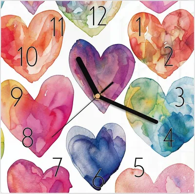 Produktbild von Wanduhr aus Glas mit Motiv Aquarellherzen- 30 x 30 cm - inkl. Aufhängesystem