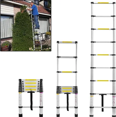 Produktbild von ACXIN 2,6M Teleskopleiter, Mehrzweckleiter Aluminium, 150 kg/330 Pfund Belastbarkeit, Ausziehbar Aluleiter für Kletterdach/Baujob (Silber+Schwarz)