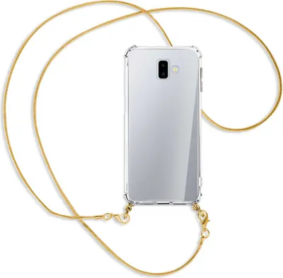 Produktbild von Handykette Backcover-Schutzhülle mit Band (Metall goldfarben) für Samsung Galaxy J6 Plus - goldfarbene Kette Snake