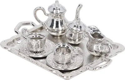 Zdjęcie produktu dla Zestaw do herbaty Mini Tea Set Metal 1/12 Skalowana symulacja realistycznej miniaturowej tacy na filiżanki do domku dla lalek