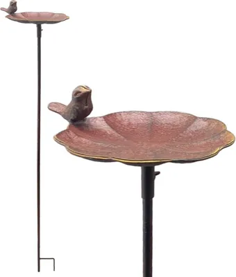 Image de Exner | Bain d'oiseaux avec pied - hauteur 117 cm - métal en brun chaud - Décoration de jardin - Résistant aux intempéries