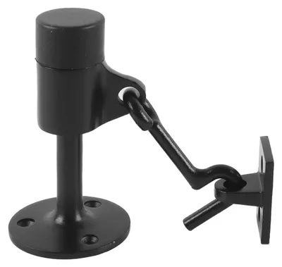 Produktbild von Türstopper Wand mit Haken, Edelstahl 304 schwarz, 90 mm, Gummipuffer