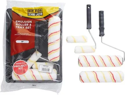 Image de Lot comprenant 7 rouleaux à émulsion et un seau de peinture pour murs et plafonds
