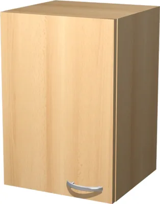 A single kitchen cabinet with a silver handle against a white background.