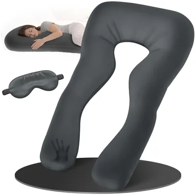 Image de Oreiller ELONEO pour dormir sur le côté avec housse, coussin d'allaitement, coussin de grossesse XXL, anthracite