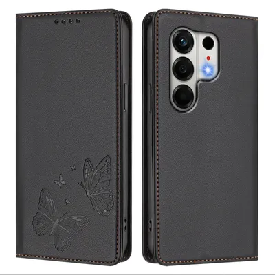 Image de Étui en cuir pour Tecno Camon 50 4G, étui de protection type portefeuille en cuir gaufré « papillon » avec support, noir