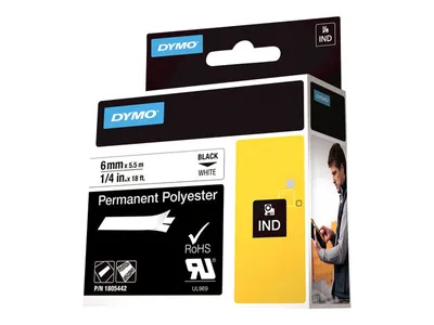 Immagine prodotto di DYMO RHINO Polyester-Schriftband schwarz/weiá, 6 mm x 5,5 m