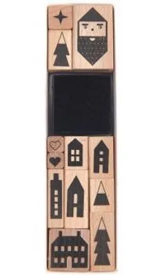 Image de Jeu de tampons "Joyeux Noël", maisons, bois100%
