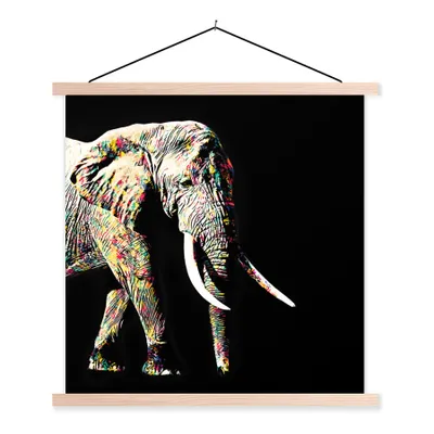Produktbild von MuchoWow® Textilposter Elefant - Tiere - Farben 40x40 cm mit holzfarbenen Rahmen - Posterleiste