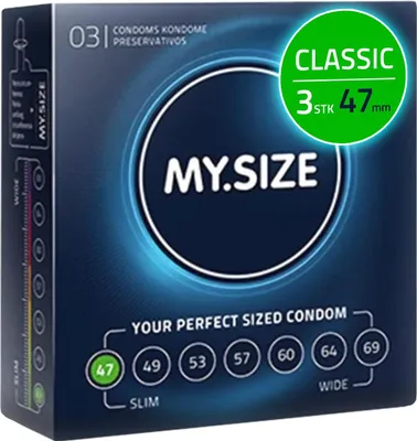 Produktbild von MY.SIZE Classic Kondome Größe 1 | 47 mm Breite | 3 Stück Probierpackung | extra dünn | gefühlsecht hauchzart | dünne 0,07 mm Wandstärke