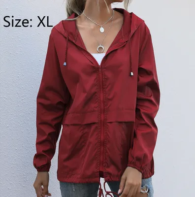 Produktbild von Damen Wasserdicht Leicht Regenjacke Atmungsaktiv Faltbar Windbreaker Softshelljacke Fahrradjacke mit Taschen, rot, XL
