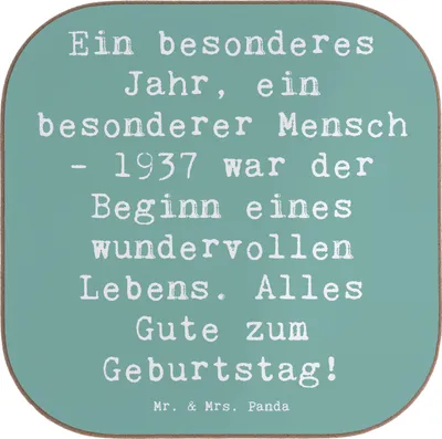 Produktbild von Mr. & Mrs. Panda Tischuntersetzer Spruch 1937 Geburtstag - Meeresbrise - Geschenk, Geburtstagsjubiläum, Alter, Untersetzer für Gläser, Geburtsjahr, Happy Birthday