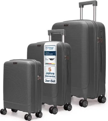 Produktbild von 4FLY Hartschalen Koffer Set 3-teilig (M, L, XL) - mit TSA Schloss, 4 Doppelrollen und Teleskopgriff, Grau
