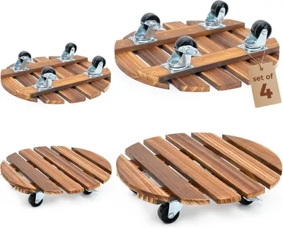 Produktbild von Bamworld Pflanzenroller 4er Set, 30.4 cm, mit Rollen, robust für schwere Pflanzen, Indoor & Outdoor, Urfarbe
