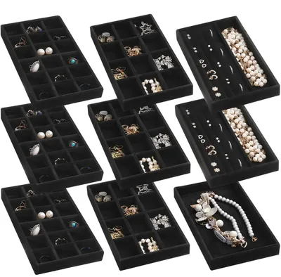 Immagine prodotto di Contenitore organizer per gioielli - Scatola impilabile in velluto per la conservazione dei gioielli