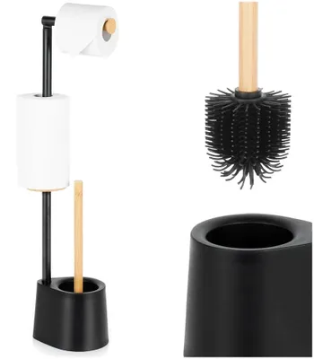 Productafbeelding van Toiletrolhouder met toiletborstel - Vrijstaand - Metaal - 66 cm - Zwart