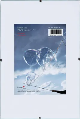 A product image with a picture of bubbles in the sky, and text information about the product.